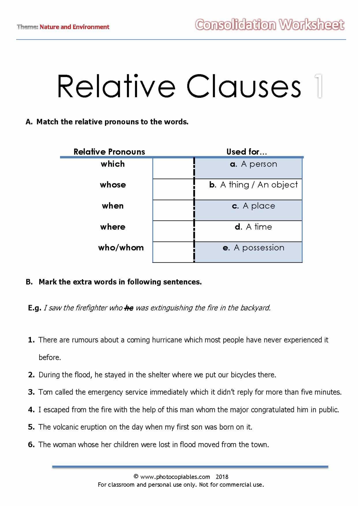 Relative Clauses Worksheet Doc